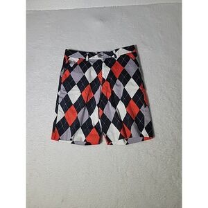 Royal‎ and Awesome Diamonds Cotton Golf Shorts Mens 32 Black/Red -9"